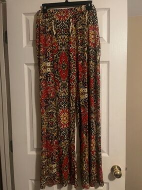 Bohemian Red Paisley Wide-Leg Women’s Pants